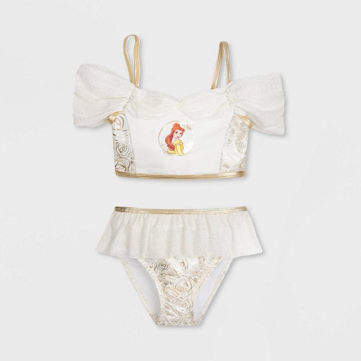 Girls' Disney Beauty And The Beast Belle 2pc Midkini Set - Yellow 2 - Disney