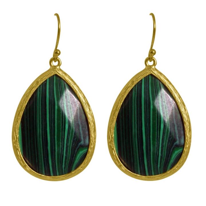 Zirconmania Zirconite Long Elongated Pear Shape Drop Earring - Malachite, Girl's,