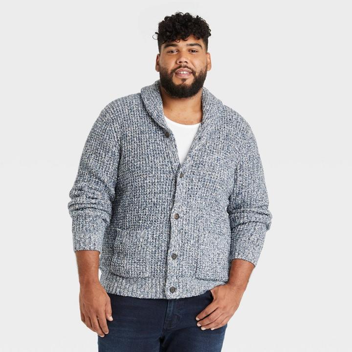 Men's Big & Tall Regular Fit Collared Cardigan - Goodfellow & Co Blue