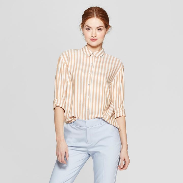 Women's Striped Long Sleeve Any Day Shirt - A New Day White/rust (white/red)