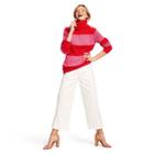 Women's Striped Long Sleeve Turtleneck Pullover Sweater - Isaac Mizrahi For Target Red/pink S, Women's, Size: Small, Red Pink