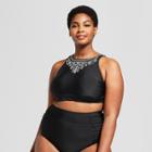 Women's Plus Size Embroidered High Neck Bikini Top - Ava & Viv Black