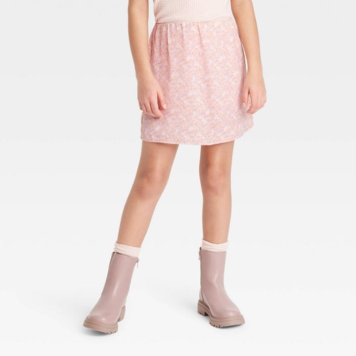 Girls' Floral Pull-on Satin Skort - Art Class