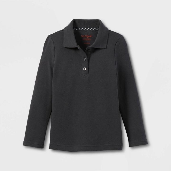 Toddler Girls' Long Sleeve Interlock Uniform Polo Shirt - Cat & Jack Gray
