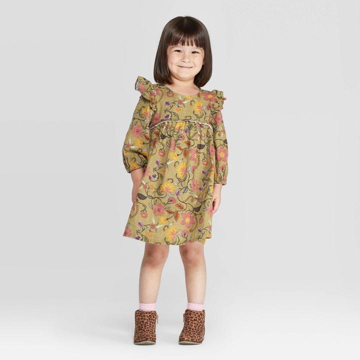 Toddler Girls' Ruffle Floral Dress - Art Class Olive 12m, Toddler Girl's, Green