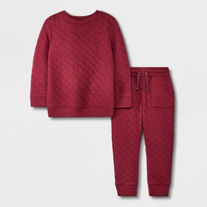 Toddler Boys' 2pc Quilted Fleece Pullover And Knit Jogger Pull-on Pants Set - Cat & Jack Burgundy