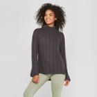 Women's Long Sleeve Pearl Embellished Mock Neck Sweater - Cliche Gray