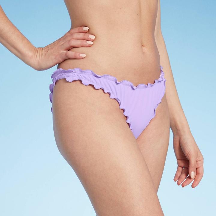 Women's High Leg Extra Cheeky Ruffle Bikini Bottom - Shade & Shore Violet Purple