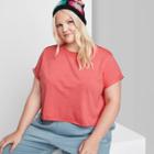 Women's Plus Size Short Sleeve Roll Cuff Boxy T-shirt - Wild Fable Tomato Red