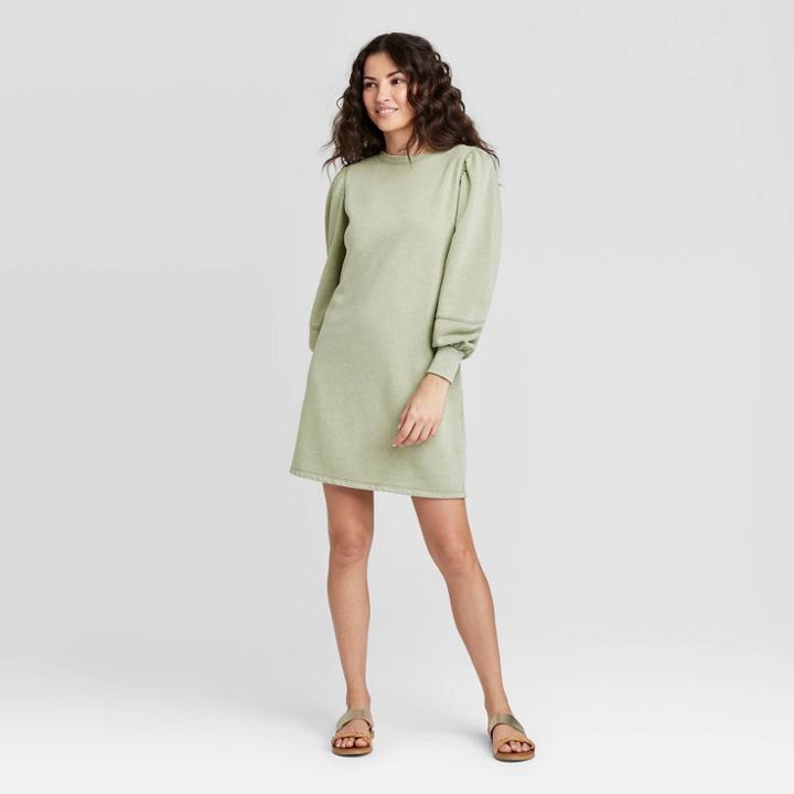 Women's Long Sleeve Fleece Sweater Dress - Universal Thread Green S, Women's,