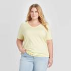 Women's Plus Size Short Sleeve V-neck Slim Fit T-shirt - Ava & Viv Yellow 1x, Women's,