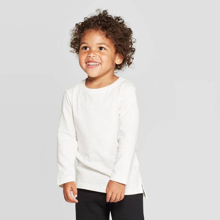 Toddler Boys' Slub Jersey Long Sleeve T-shirt - Cat & Jack Ivory 4t, Boy's, White