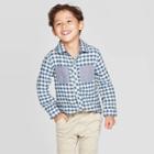 Toddler Boys' Reversible Double Weave Long Sleeve Button-down Shirt - Cat & Jack Blue/white 12m, Toddler Boy's