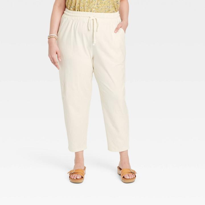 Women's Plus Size High-rise Pull-on Tapered Knit Pants - Universal Thread Cream