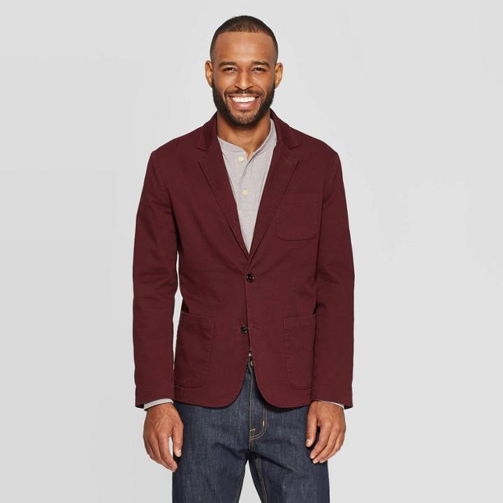 Men's Standard Fit Twill Blazer - Goodfellow & Co Pomegranate Mystery L, Size: Large, Red