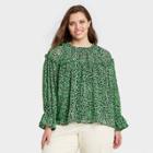 Women's Plus Size Printed Balloon Long Sleeve Blouse - Who What Wear Green