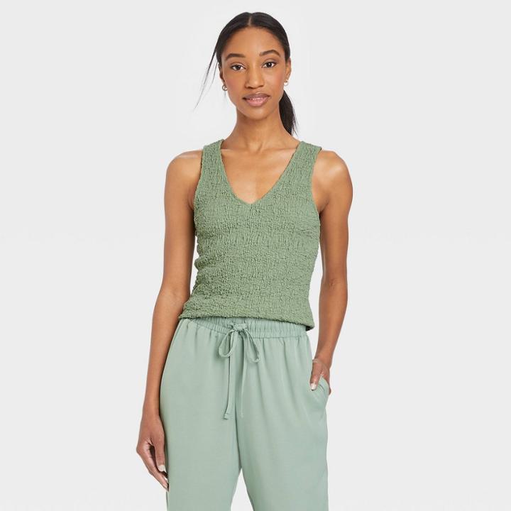Women's Textured Tank Top - A New Day Olive