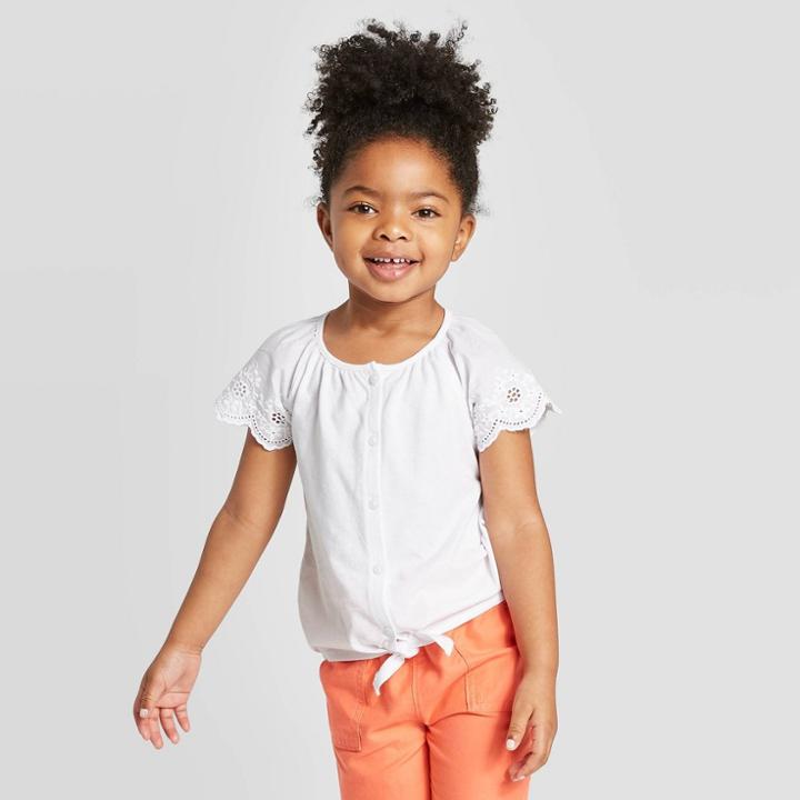 Oshkosh B'gosh Toddler Girls' Eyelet Tie Front Blouse - White 12m, Toddler Girl's