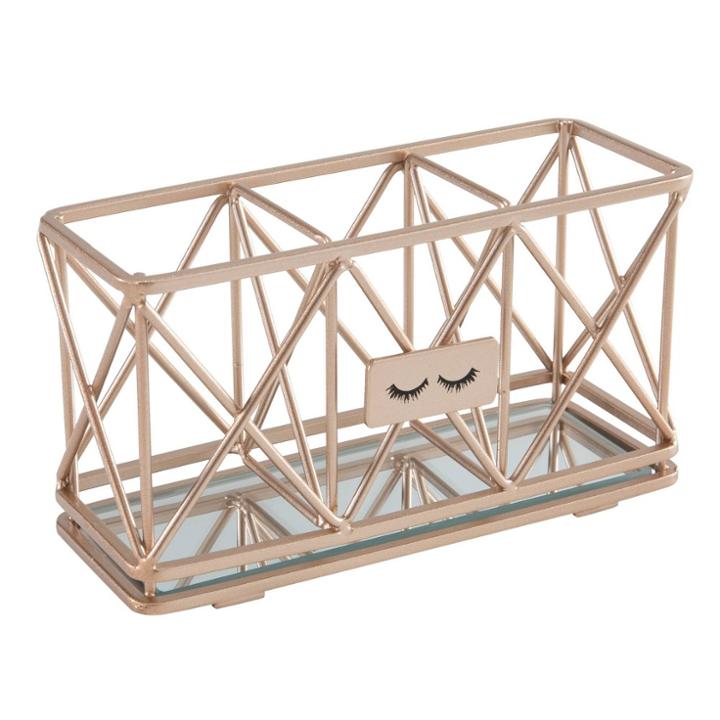 Three Compartment Cosmetic Brush And Pencil Organizer Rose Gold - Bath Bliss