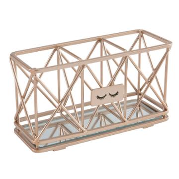 Three Compartment Cosmetic Brush And Pencil Organizer Rose Gold - Bath Bliss