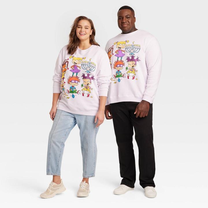Adult Plus Size Nickelodeon Rugrats Hanukkah Graphic Sweatshirt - White