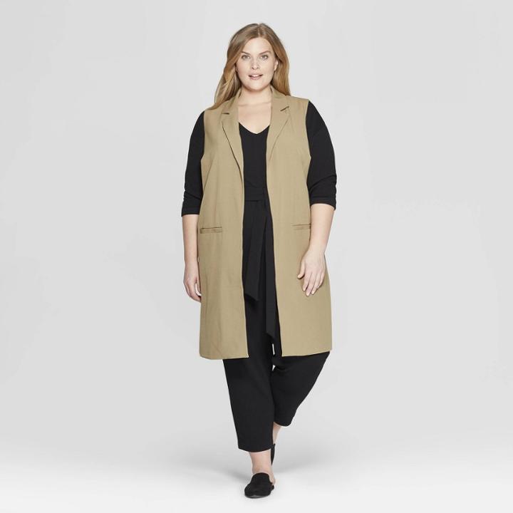 Women's Plus Size Sleeveless Open-front Fashion Vest - Prologue Olive (green) X