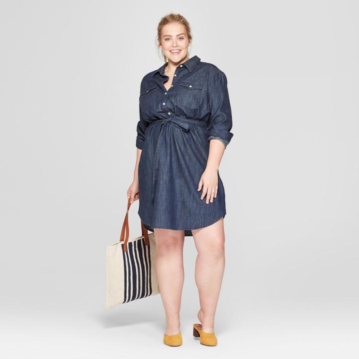 Women's Plus Size Denim Shirt Dress - Universal Thread Dark Wash X