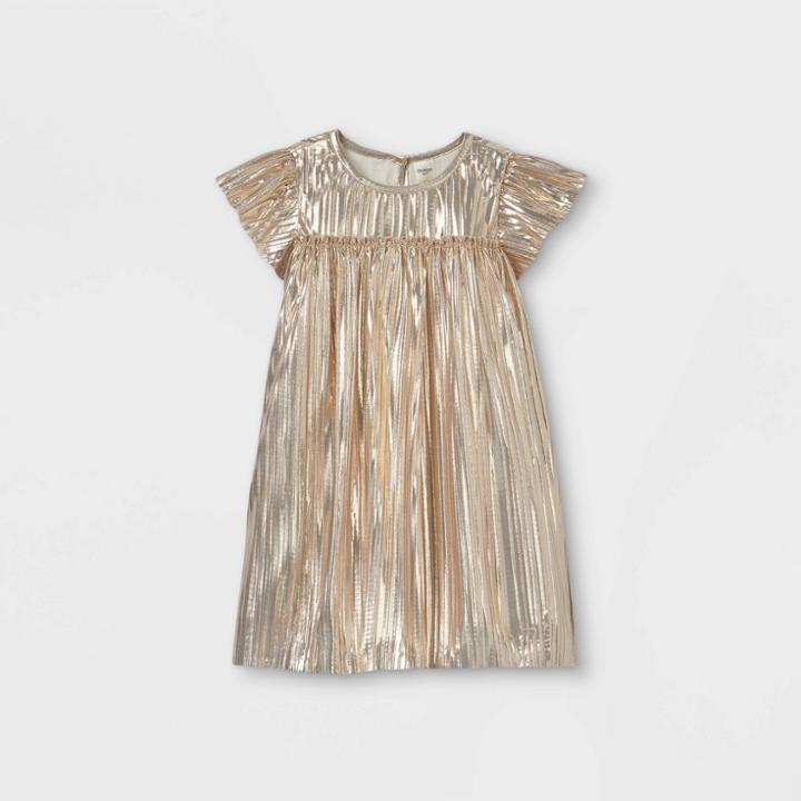 Oshkosh B'gosh Toddler Girls' Metallic Pleated Short Sleeve Dress - Gold