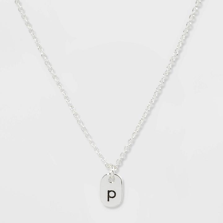 Initial P Tag Necklace - A New Day Silver, Women's