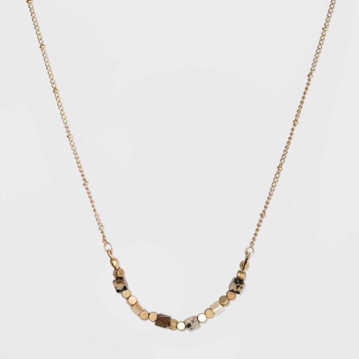 Semi-precious Brown Lip Shell &tiger Eye Jasper Beaded Necklace - Universal Thread Brown, Women's, Gold