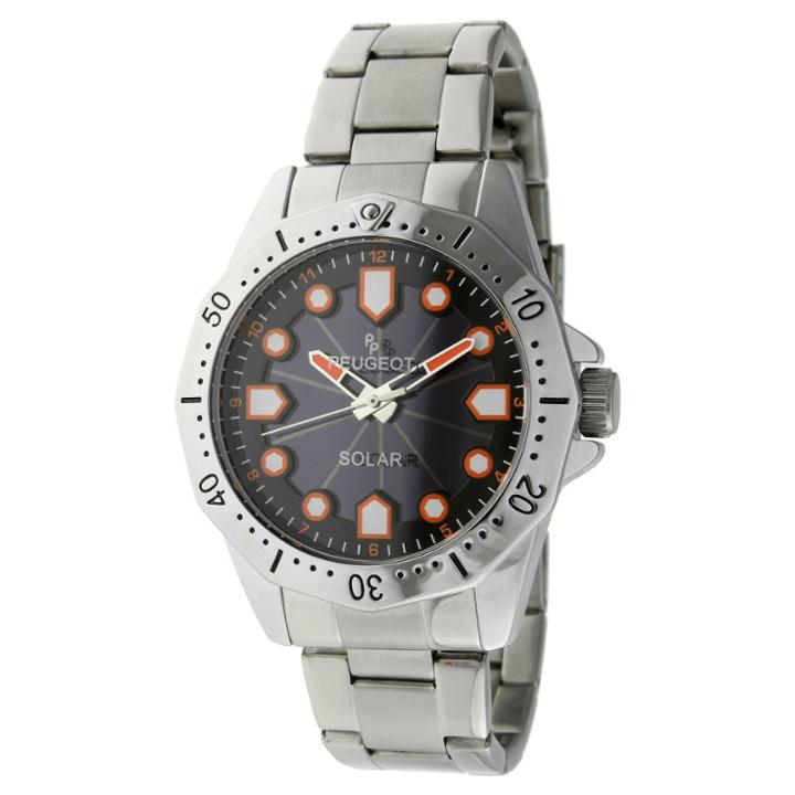 Peugeot Watches Men's Peugeot Round Stainless Steel Solar Powered Watch -
