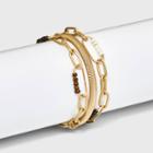 Herringbone And Paperclip Layered Chain Bracelet - Universal Thread Brown/white