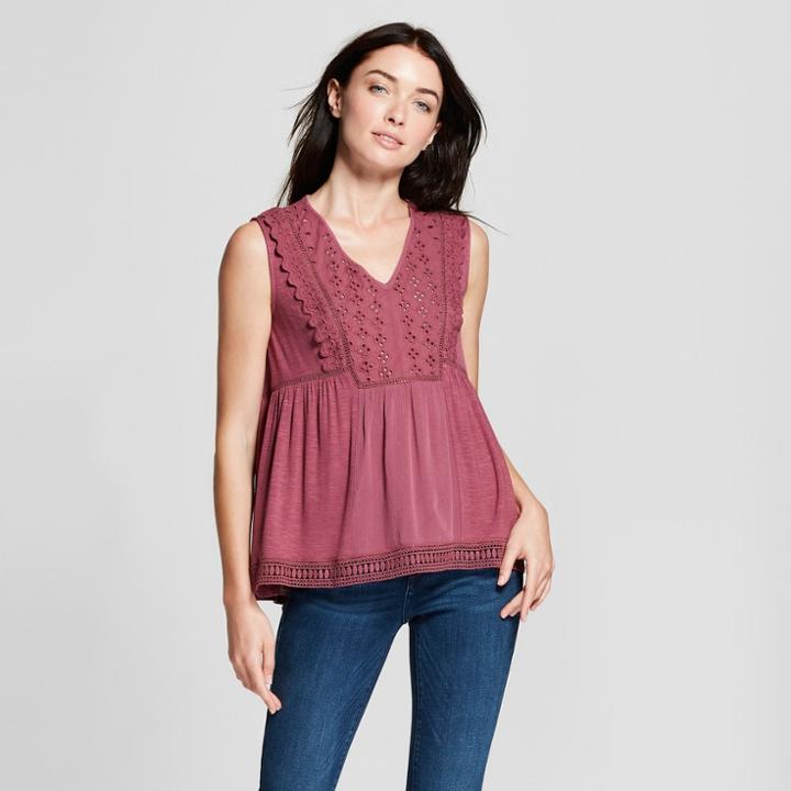 Women's Lace Back Eyelet Tank - Knox Rose Plum