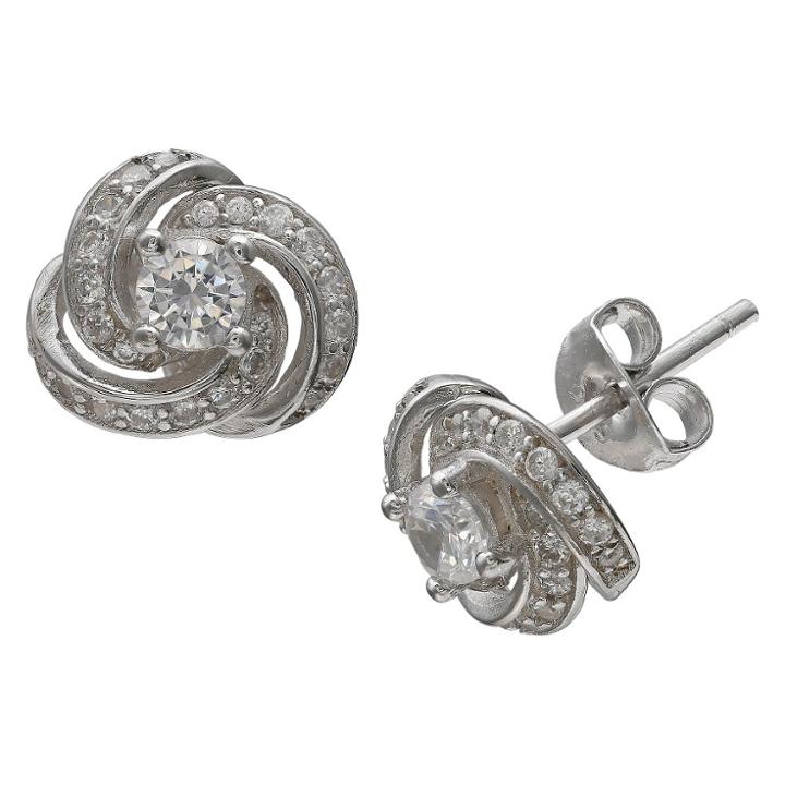 Distributed By Target Women's Pave Cubic Zirconia Love Knot Stud Earrings In Sterling Silver - Silver/clear
