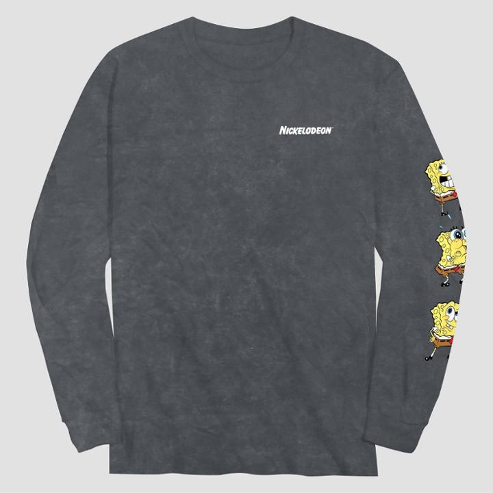 Men's Nickelodeon Spongebob Squarepants Long Sleeve Graphic T-shirt - Charcoal Gray