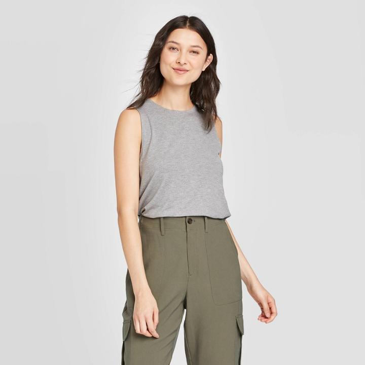 Women's Curved Hem Tank Top - A New Day Heather Gray