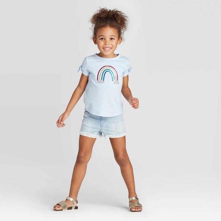Petitetoddler Girls' Short Sleeve Sequin Rainbow T-shirt - Cat & Jack Blue 18m, Toddler Girl's