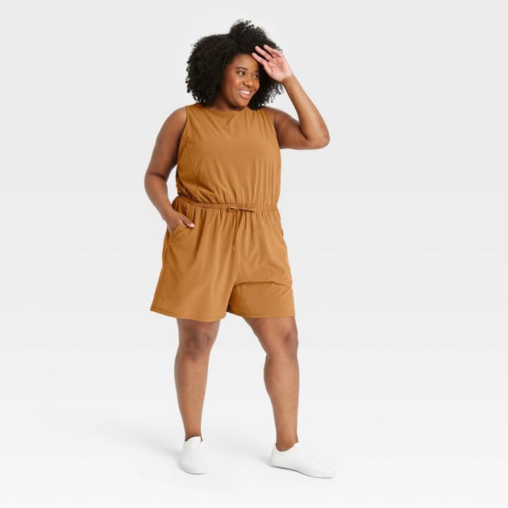 Women's Plus Size Stretch Woven Romper - All In Motion Toffee
