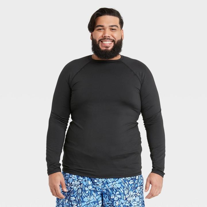 Men's Big & Tall Regular Fit Long Sleeve Rash Guard Swim Shirt - Goodfellow & Co Black