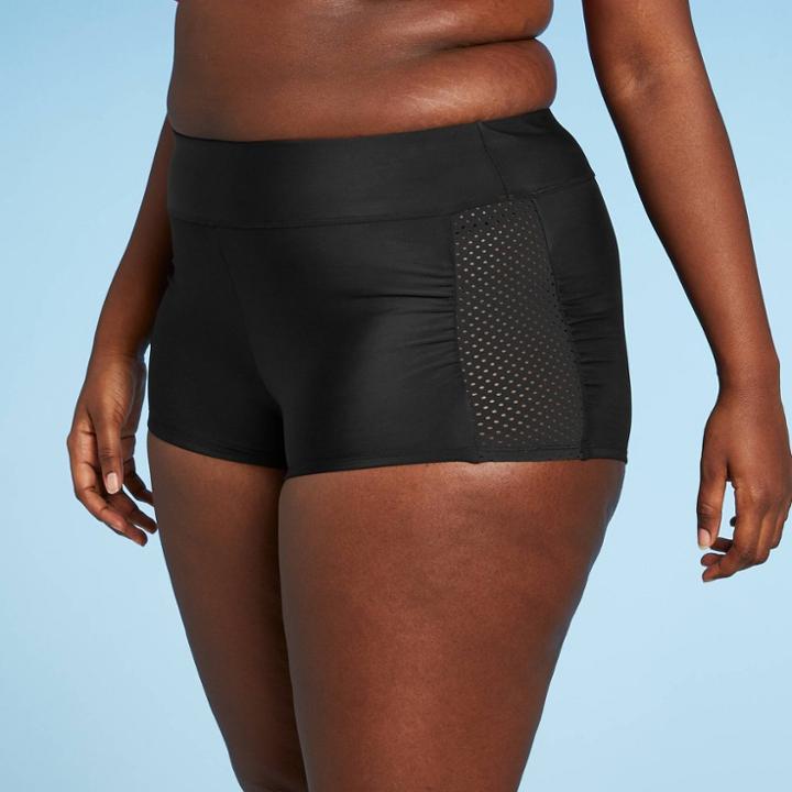 Women's Plus Size Laser Cut Side Swim Shorts - All In Motion Black