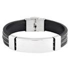 West Coast Jewelry Men's Hematite Stainless Steel Cable Inlay Id Rubber Bracelet (15mm) - Black/silver