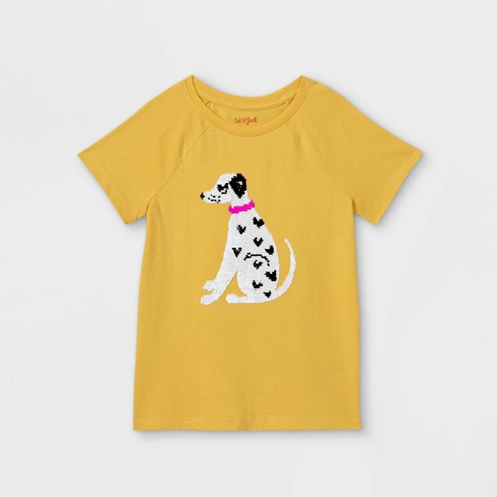 Girls' Flip Sequin Dog Short Sleeve T-shirt - Cat & Jack Mustard Yellow