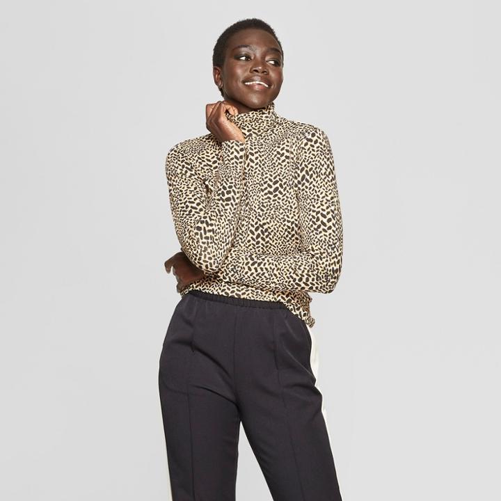 Women's Leopard Print Long Sleeve Turtle Neck - Who What Wear Cream (ivory)