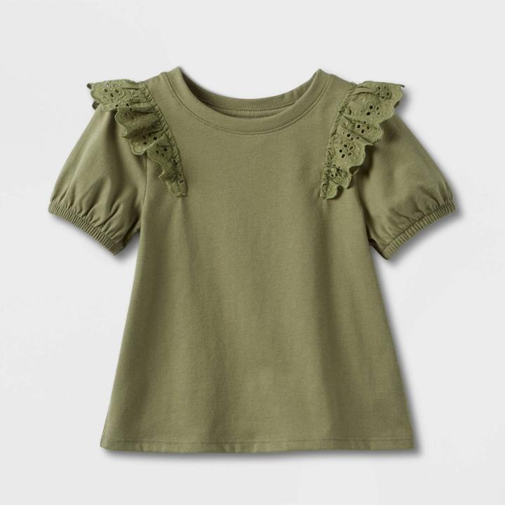 Toddler Girls' Knit Short Sleeve Eyelet Top - Cat & Jack Green