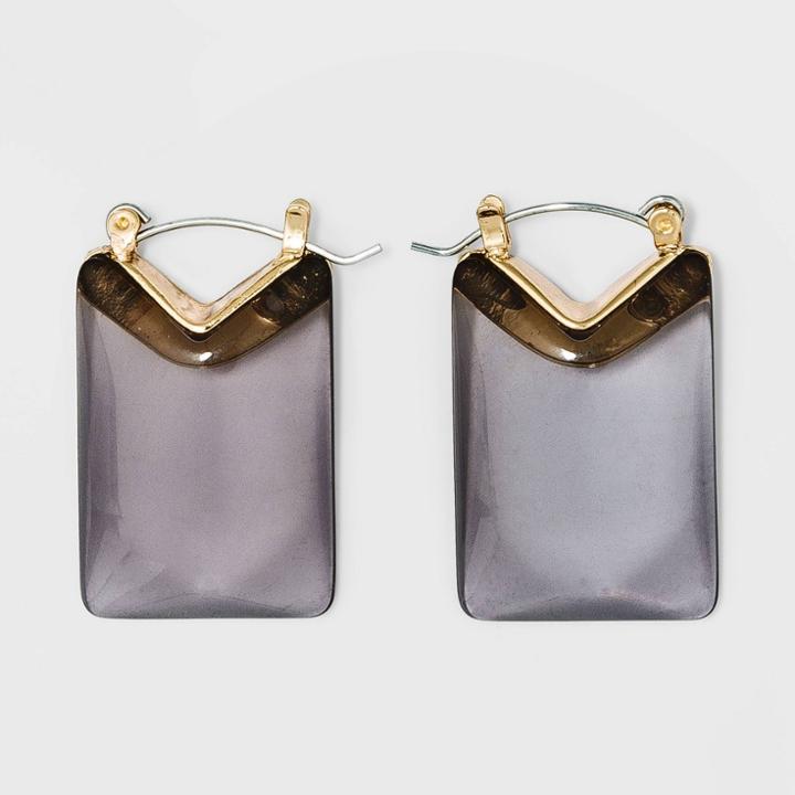 Elongated Rectangular Chevron Hoop Earrings - A New Day Gray