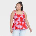 Women's Plus Size Smocked Peplum Tank Top - Ava & Viv Coral Orange