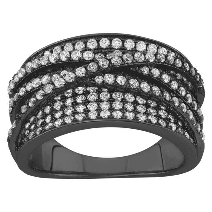 Target 2.15 Ct. T.w. Curved X Cubic Zirconia Ring In Black Rhodium Silver -