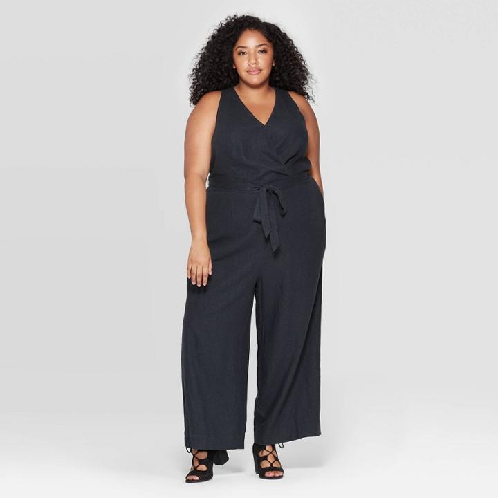Women's Plus Size Sleeveless V-neck Jumpsuit - Universal Thread Black