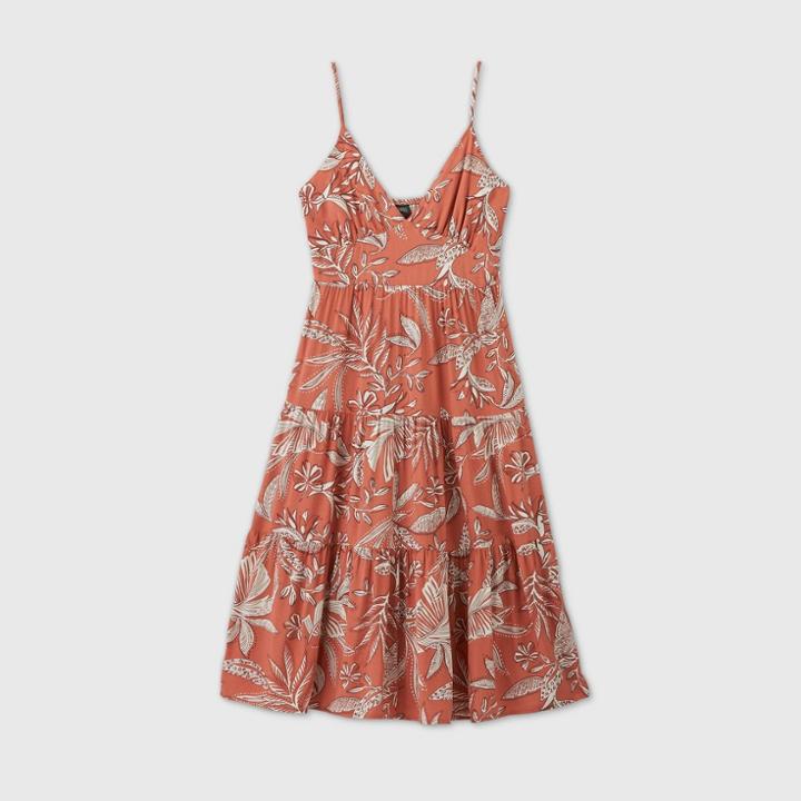 Women's Floral Print Sleeveless Tiered Dress - Wild Fable Orange S, Women's,