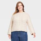 Women's Plus Size Cable Knit Crewneck Pullover Sweater - Universal Thread Cream